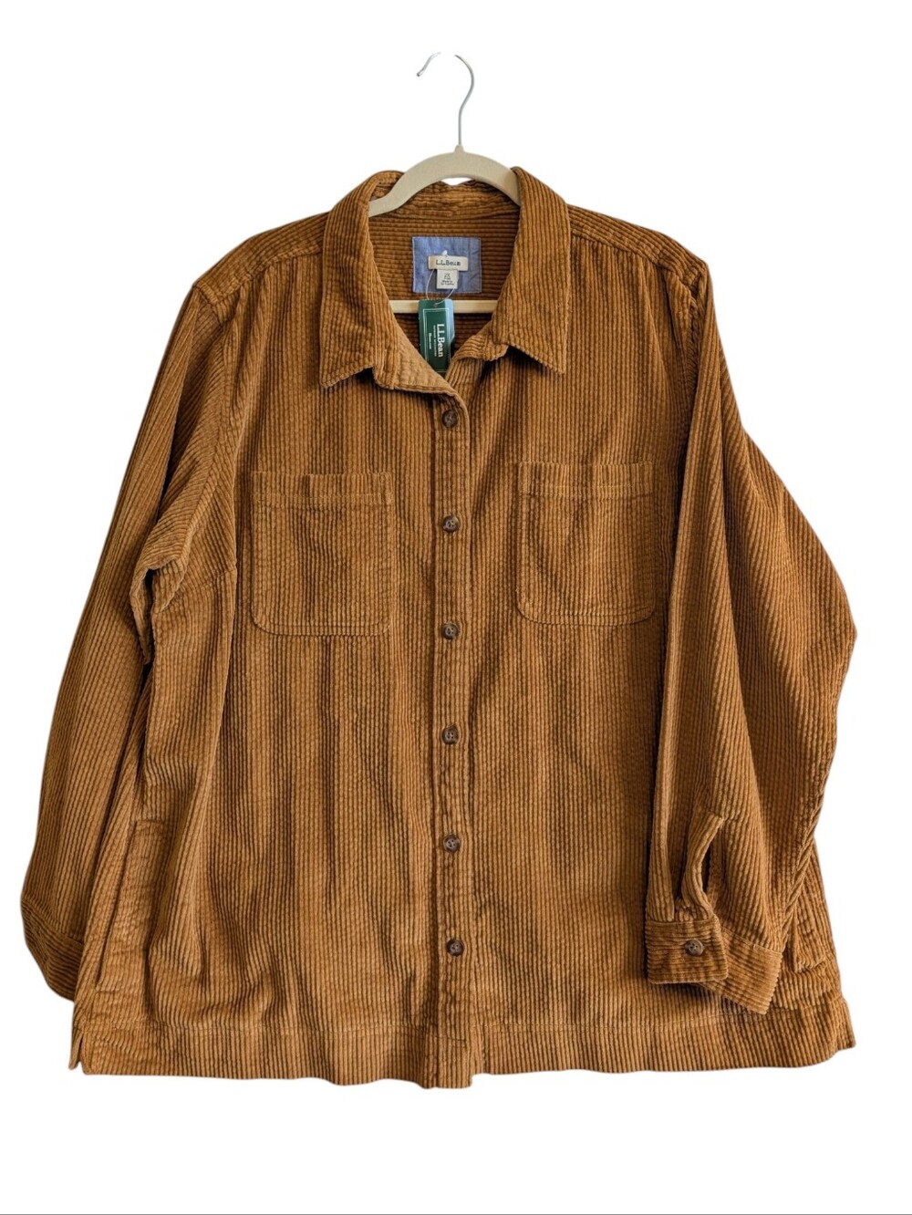 L.L. Bean Women's Comfort Corduroy Relaxed Shirt 2X Plus Shacket Pockets Brown